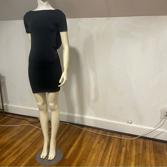 Revolve House of CB London Satin Short Sleeved bodycon Dress W/ Draped Cowl Back - Picture 3 of 13